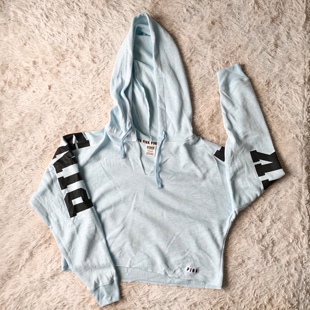 VS PINK Cropped Light Blue Hoodie